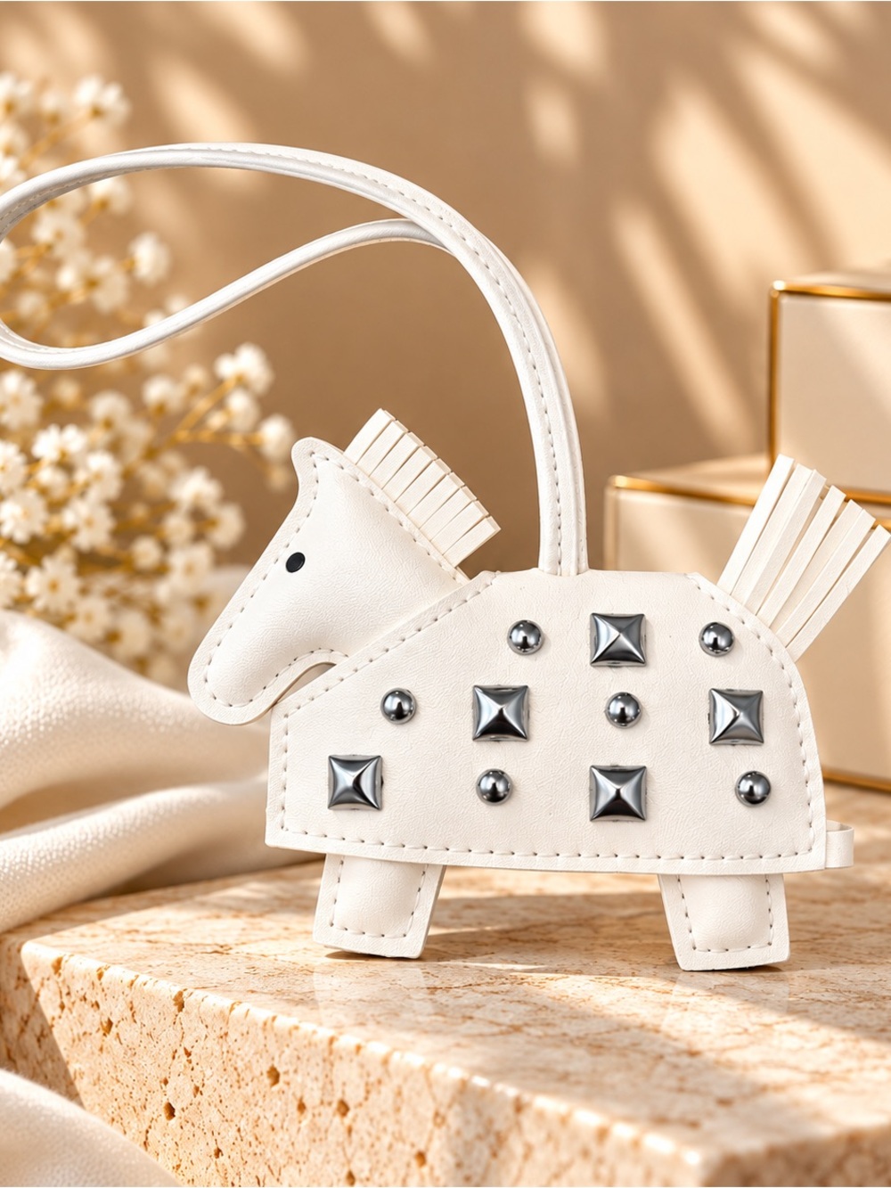 NWOT White Horse Bag Charm Studded Purse Charm